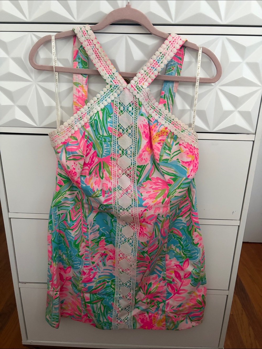 Lilly Pulitzer Pink Green Blue Tropical Print Sleeveless Dress